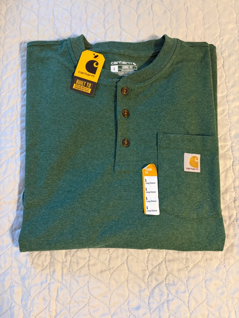 Carhartt Men's Heather Green Long-Sleeve Henley with Pocket